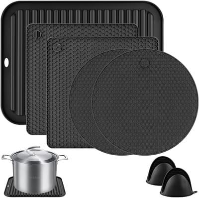 Dailygoods - Set van 7 Hittebestendige Siliconen Pannenlappen - Multifunctioneel en Antislip