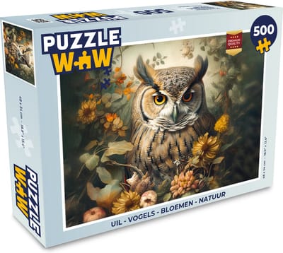 Puzzel Uil - Vogels - Bloemen - Natuur - Legpuzzel - Puzzel 500 stukjes