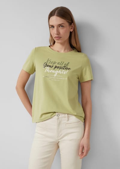 Dunne gemêlede katoen T-shirt met artwork en ronde hals voor vrouw s.Oliver