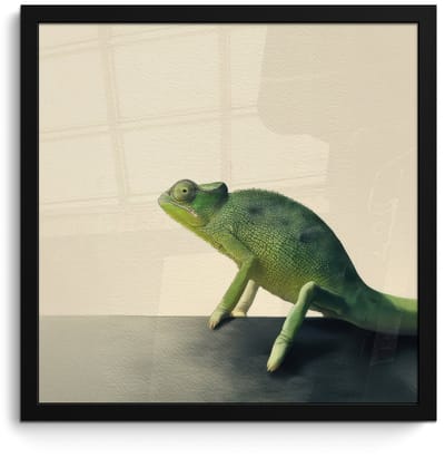 Poster in lijst - Fotolijst 40x40 cm - Posters - Kameleon - Groen - Minimalistisch - Posterlijst zwart - Decoratie - Wanddecoratie woonkamer - Muurdecoratie slaapkamer