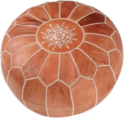 Marokkaanse Poef - Zitkruk Voetenbank - Extra Zitplaats - Handgemaakt Leer - 35x35x3cm - Bruin