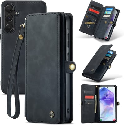 Casemania Hoesje Geschikt voor Samsung Galaxy A55 - Charcoal Gray - 2 in 1 Portemonnee Book Case met Extra Vakken
