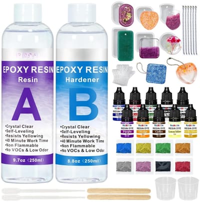 TIM® Epoxy Starterspakket - Zelf Sieraden Maken Set – Resin Starterskit Inclusief Giethars En Mallen – Compleet Pakket voor: Sieraden, Ketting, Oorbellen, Armband, Ring, Sleutelhanger - Meerkleurig - ‎23cm x 14cm x 6cm