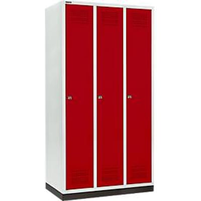 Schäfer Shop Genius Kledinglocker met fitting, 3 compartimenten, 300 mm compartimentbreedte, cilinderslot, robijnrood