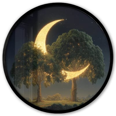 Poster in lijst Rond - Fotolijst 40x40 cm - Posters - Maan - Bomen - Rust - Ronde posterlijst zwart - Decoratie - Wanddecoratie woonkamer - Muurdecoratie slaapkamer