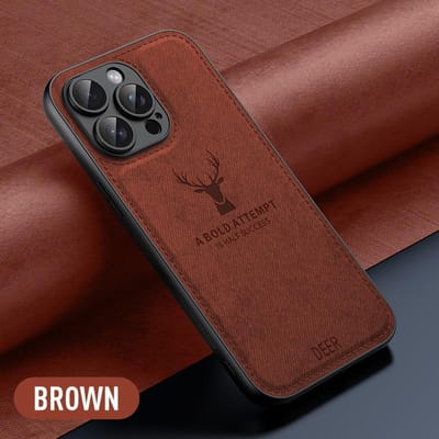 Luxe Stoffen Leer Hertenkop Patroon Hoes voor iphone 15 14 13 12 11 Pro X XR XS Max 16 Plus Schokbestendig Zacht Achterkant Shell Cover For iPhone 15 Pro black