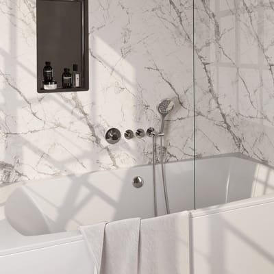 Brauer Chrome Carving thermostatische inbouw badkraan SET 02 met badvulcombinatie en 3-standen handdouche en doucheslang en wandaansluitbocht chroom