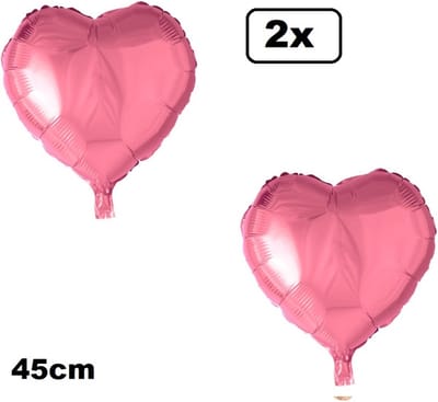 2x Folieballon Hart roze (45 cm) - trouwen huwelijk bruid hartjes ballon feest festival liefde white