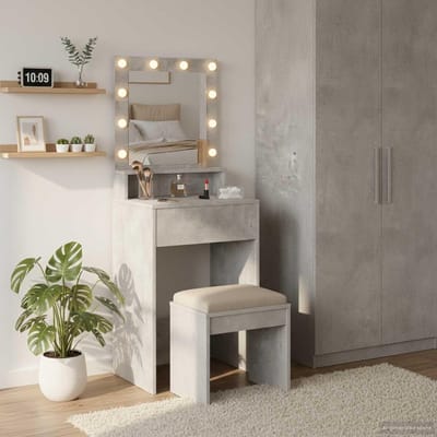 Kaptafel Met Spiegel - Make-up Tafel Kapmeubel - Persoonlijke Verzorging - Ingebouwde Ledverlichting - 50x41x135 cm - Betongrijs