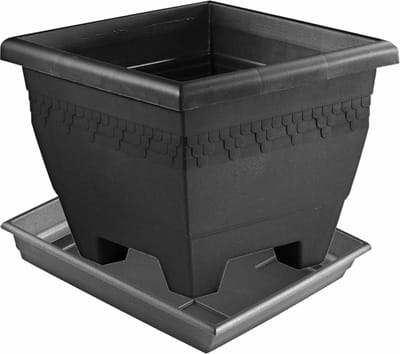 Hega Hogar plantenbak - antraciet - vierkant - met onderschaal - 40 x 40 x 31.5 cm - kunststof