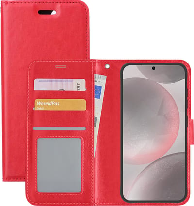 Hoesje - Met Pasjeshouder - Geschikt voor Samsung Galaxy S24 - Luxe Bookcase Portemonee - Flip Case - Kunstleer Book Case - Flipcase - Book Cover - Walletcase - Portemonneehoes - Rood
