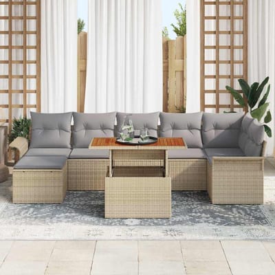 vidaXL - Tuinbank - Set - 8 - st - Beige - en - Lichtgrijs - poly - rattan