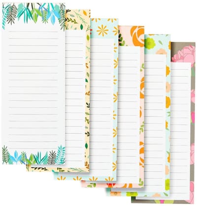 Magnetische Notitieblokken - Notitieblok Set - Boodschappen Noteren - Zes Unieke Designs - 9 x 23 cm - Bloemenprint
