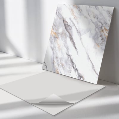 Wallfluent Vinyl Tegels - Elegant Marmerpatroon Vinyl Vloer Tegels - 30 cm x 30 cm - Wit PVC Tegels - 9 stuks - Vierkant PVC Tegels - Texturen Plaktegels - Zelfklevende Vinyl Tegels - Plaktegels Keuken en Badkamer