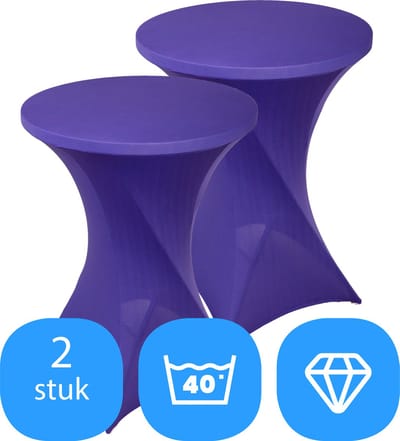 Statafelrok Paars x 2 – ∅80-85 x 110 cm – Statafelhoes Stretch 2 Stuks – Tafelhoezen voor Statafel – Geschikt voor Horeca Evenementen | Sta Tafel Hoes | Staantafelhoes | Trouwerij | FDWB