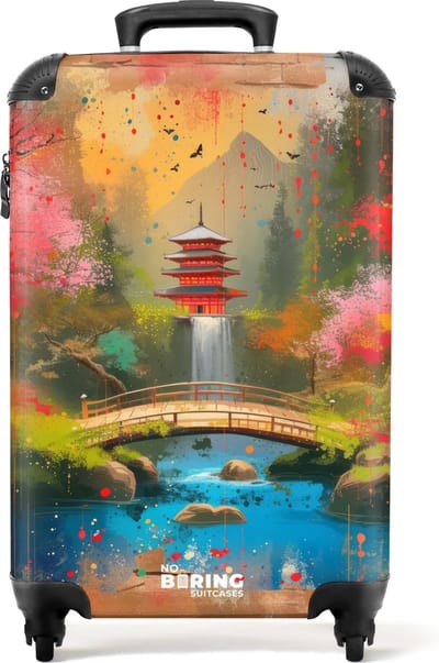 NoBoringSuitcases.com® - Handbagage koffer lichtgewicht - Reiskoffer trolley - Japanse tuin in graffiti stijl - Rolkoffer met wieltjes - Past binnen 55x40x20 en 55x35x25