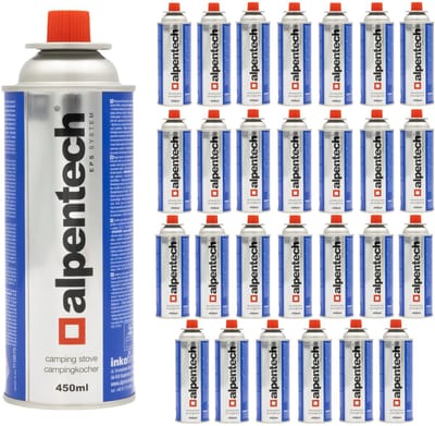 Alpentech 450ml gaspatroon, EN417 conform, isobutaan, EPS systeem, IK301 - Set van 28 stuks
