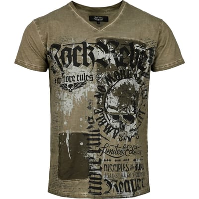 Rock Rebel by EMP - Rock T-shirt - Skulls & Details - M - voor Mannen - olijf