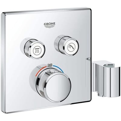 Grohe Grohtherm SmartControl thermostat ready-mounted set with 2 shut-off valves and integrated shower holder, square design 29125000