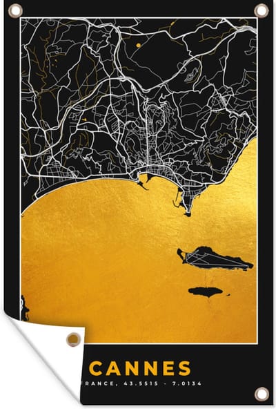 Muurdecoratie Kaart – Plattegrond – Frankrijk – Cannes - Stadskaart - 120x180 cm - Tuinposter - Tuindoek