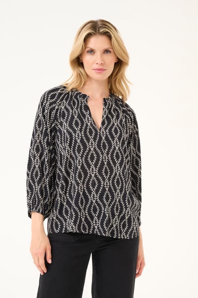 Blouse met lange mouwen Regular fit Black/Chalk Print black white