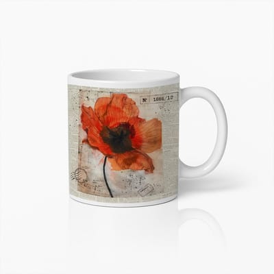 Vintage Klaproos Mok – Elegante Bloem Design Koffiebeker voor Natuurliefhebbers