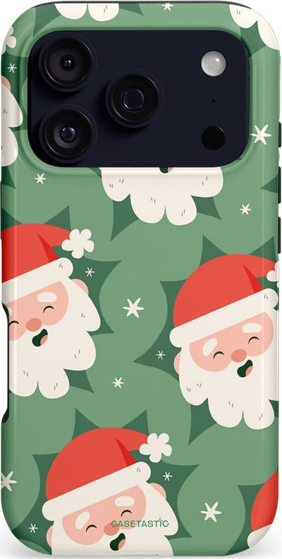 Casetastic hoesje geschikt voor Apple iPhone 17 Pro - MagSafe - Dubbellaagse bescherming - Vrolijke Kerstmannen in de Sneeuw - Fashion Case - Saliegroen Wit Perzik Crème