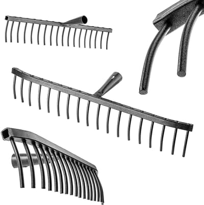 KADAX Tuinhark van staal, steenhark, hark zonder steel, robuuste rekenkop, hark, tuingereedschap (rechthoekig, 18 tanden)