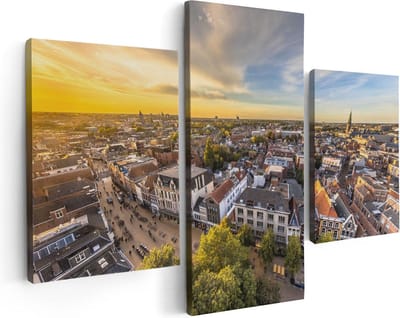 Artaza Canvas Schilderij Drieluik Groningen Skyline Stad bij Zonsondergang - 90x60 - Foto Op Canvas - Canvas Print
