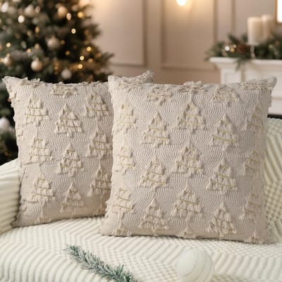 Decoratieve Kussenhoezen 45x45cm Set van 2 Zachte Pluche Neppels voor Kerstmis met Gouden Lijnen voor de Woonkamer en Bank in Beige
