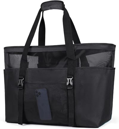 Extra grote strandtas met ritssluiting en mesh materiaal - Opvouwbare draagtas voor familie-uitjes