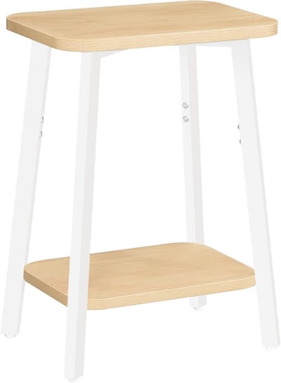 Rechthoekige Bijzettafel met Planken voor Kleine Ruimtes | Salontafel & Nachtkastje | Wit & Natuurlijk Hout