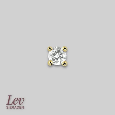 14 karaat geelgouden oorknop Rond met diamant 0.05ct - per stuk - Dames oorknop - Lev Sieraden