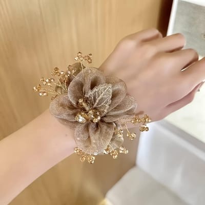 Dames Schattige Sterren Haarelastiek, 3D Bloemblaadjes Hoofdband, Kapsel Accessoire voor Dik Haar, Minimalistisch Ontwerp, Elegante Glanzende Ombre Paardenstaart Clip, Elastische Scrunchie beige