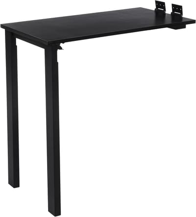 Wall Mounted Folding Table with Legs, Folding Wooden Dining Table, Folding Wall Table for Small Spaces, Dining Room, Bedroom, Living Room, 75 x 40 x 74 cm (Black)