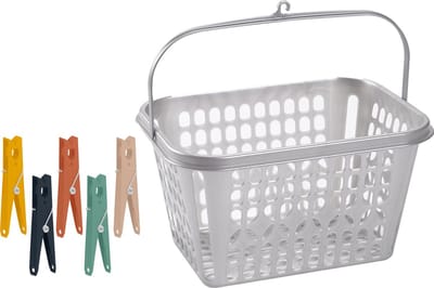 Wasknijper mandje/bakje - zilver - inclusief 48x wasknijpers - kunststof