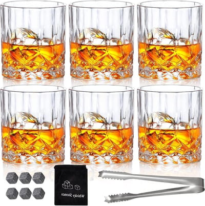 Set van 6 Vintage Whisky Tumblers - 300ml Kristallen Glazen voor Bourbon, Brandy en Cocktails - Perfect voor Thuisbar en Feesten