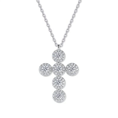 New Bling 9NB-1719 – Zilveren rond kruis ketting – Met zirkonia – Zilverkleurig – 925 zilver – 40+5 cm