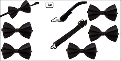 6x Strik vlinder zwart - maat verstelbaar - Kerst Festival thema feest party gala feest hollywood