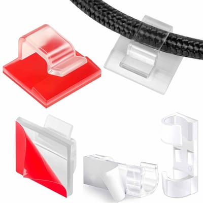 Allecto Plus - 60 stuks transparante kabelclips met plakband - kabelhouders - zelfklevend - bureau-organizer - inclusief 10 draadklemmen - hoge viscositeit - kabelklemmen - gemakkelijke organisatie van draden