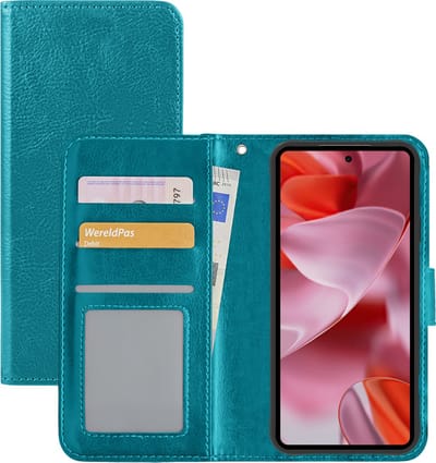 Hoesje - Met Pasjeshouder - Geschikt voor Google Pixel 9 - Luxe Bookcase Portemonee - Flip Case - Kunstleer Book Case - Flipcase - Book Cover - Walletcase - Portemonneehoes - Turquoise