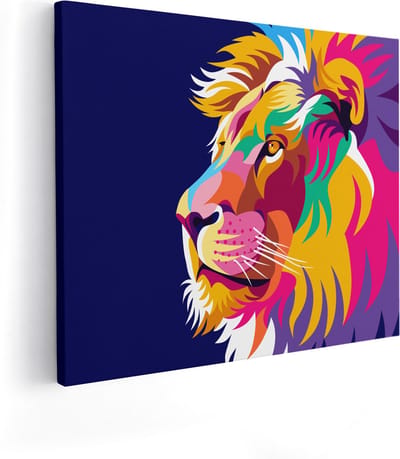 Artaza Canvas Schilderij Leeuw - 100x80 cm - Groot - Wanddecoratie Pop Art - Muurdecoratie Abstract - Kamer Accessoires Kleurrijk