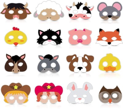Dailygoods- Dierenmasker 16 stuks - Feestmaskers - Dierenkostuum - Verkleedpartij - Themafeest - Kartonpapier - Geschikt voor jongeren - Feestmasker