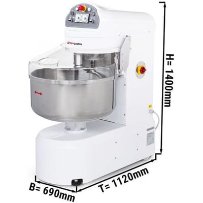 GGM Gastro Bäckerei-Spiralteigknetmaschine - 117 Liter / 60 kg - 2 Geschwindigkeiten - mit festem Kessel Wit
