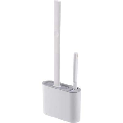 Toiletborstel en Houder Set voor Badkamer Flexibele Toiletpot Borstelkop met Siliconen Borstelharen white