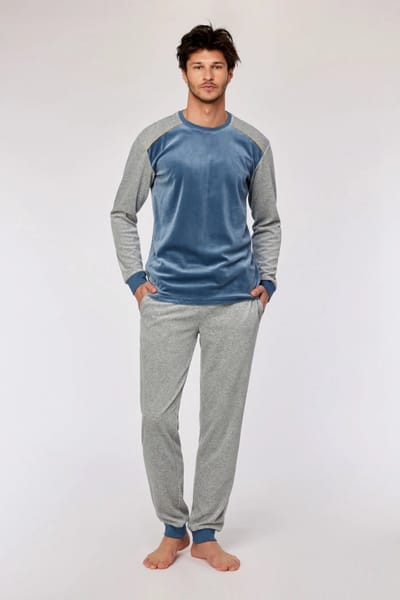 Woody pyjama jongens/heren velours - blauwgrijs - 252-10-QRM-V/189 - maat XXL