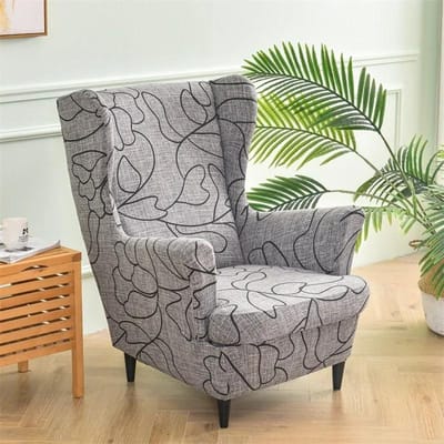 Housse de chaise à oreilles imprimée florale, housse de fauteuil en Spandex extensible, housse de canapé de détente amovible nordique avec housses de coussin de siège