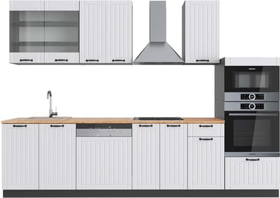 Vicco Fame-Line Complete keukeneenheid – 300 cm met hoge kast, WB Eik Landhuis wit/antraciet