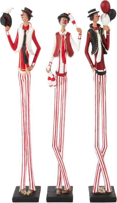 J-Line figuur Clown Reus - polyresin - mix - large - 3 stuks
