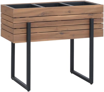 Verhoogd plantenbed MCW-P85, plantenbak, bloemenbak, plantenpot, voor buiten, metaal en acaciahout, MVG 68x80x30 cm ~ lichtbruin